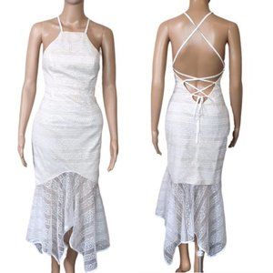 Two sisters the label white lace floral mini dress Size 8 Assymetrical boho